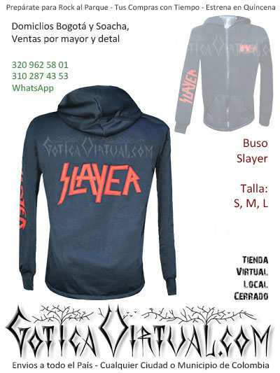 Buso Algodon perchado bandas slayer capota cremallera negro tienda online rock metal bogota cesar tunja chia villeta cali valle bucaramanga colombia