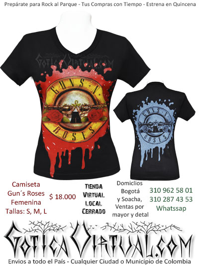 camiseta guns n roses femenina tienda online rock metal bogota cali armenia medellin cauca colombia