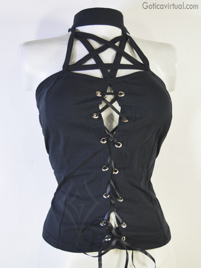 linda blusa negra pentagrama algodon ojales ajustables envios nacionales