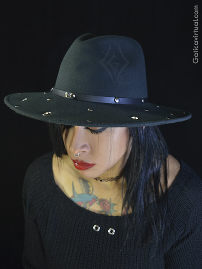 sombrero negro ojales taches unisex gotico elegante envios nacionales